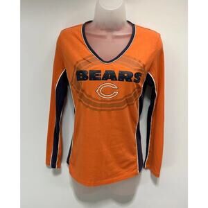 Chicago Bears Team Apparel Orange Rhinestone Long Sleeve V-neck T-shirt Size M